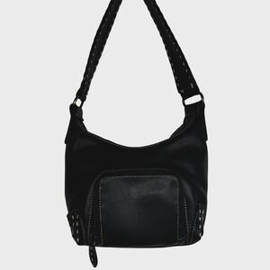 Vintage Y2K Nine West Faux Leather Black‎ Shoulder Bag White Contrast Stitching